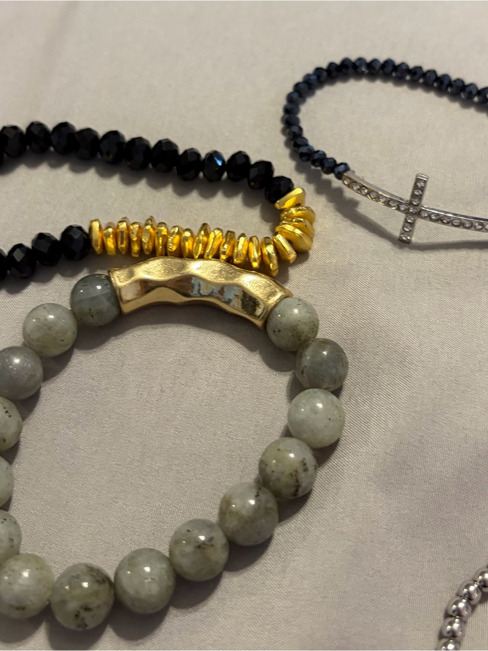 Labradorite Beaded Stretch Bracelet with Gold Accent